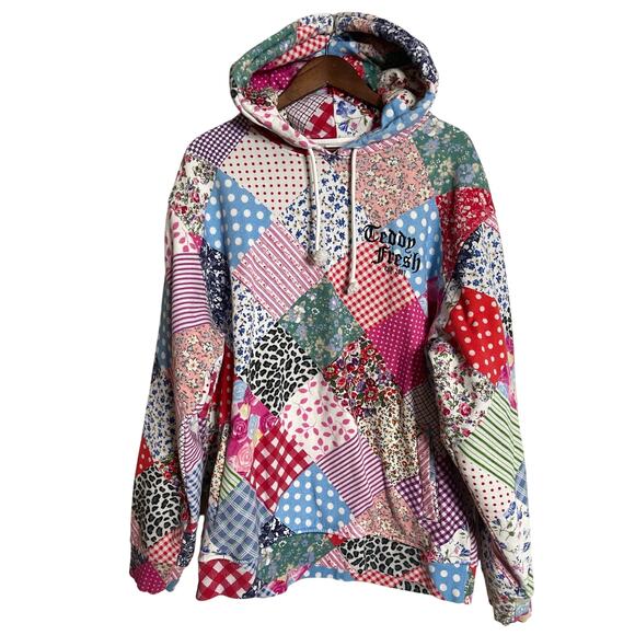 Teddy Fresh Quilt Hoodie Patchwork Multicolor RARE Unisex 3XL - Picture 1 of 11